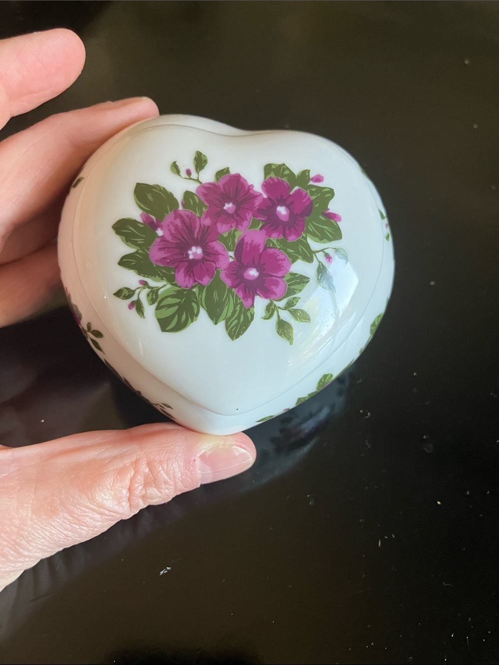 Heart Shaped Floral Trinket Box - White with Pink Flowers